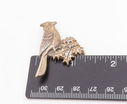 925 Sterling Silver Vintage Brooch Etched Cardinal Bird Holly Leaf Pin  BP11981