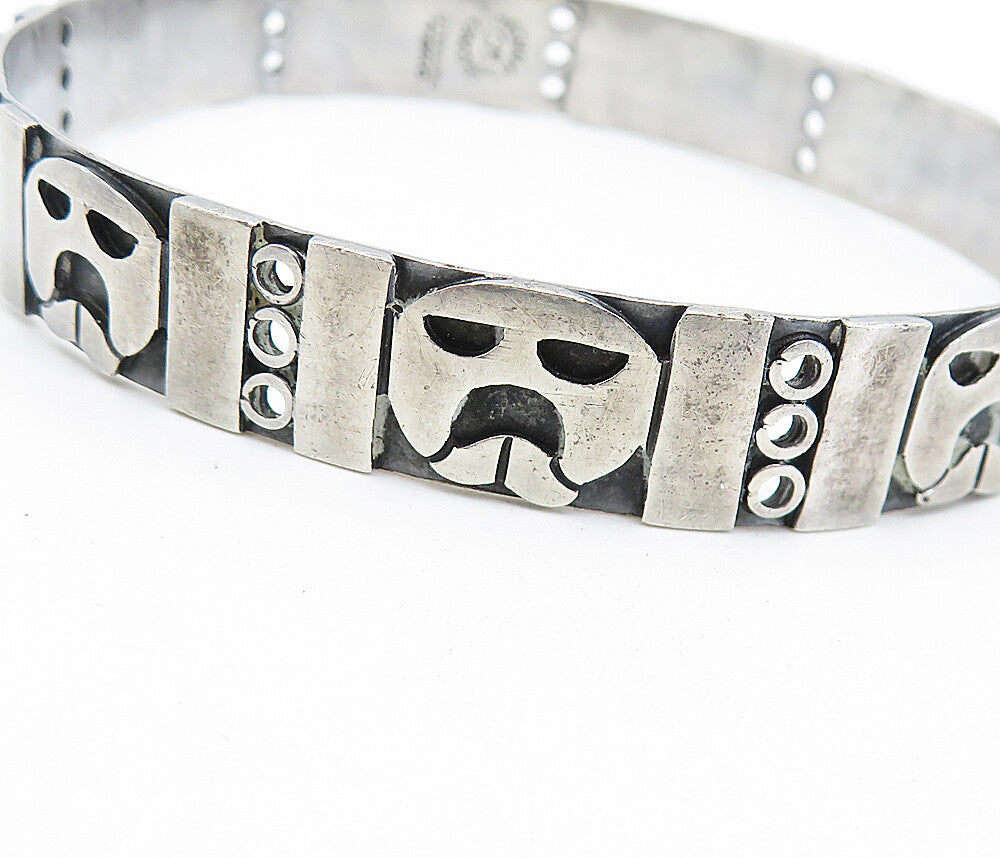 CM MEXICO 925 Sterling Silver Vintage Face Pattern Bangle Bracelet  BT3036