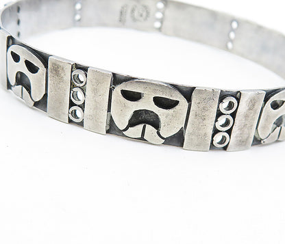 CM MEXICO 925 Sterling Silver Vintage Face Pattern Bangle Bracelet  BT3036