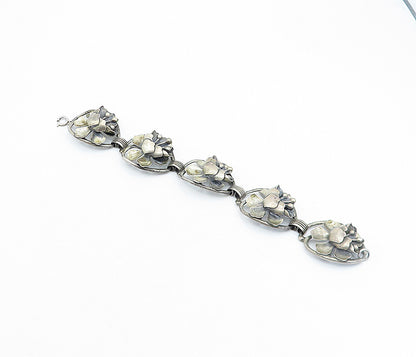 JEWELART 925 Sterling Silver  Vintage Sculpted Flower Chain Bracelet  BT1459