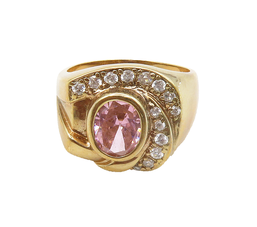 925 Sterling Silver Pink & White Topaz Gold Plated Cocktail Ring Sz 10 RG16458