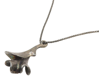 925 Sterling Silver  Vintage Oxidized Sculpted Flower Chain Necklace  NE3213