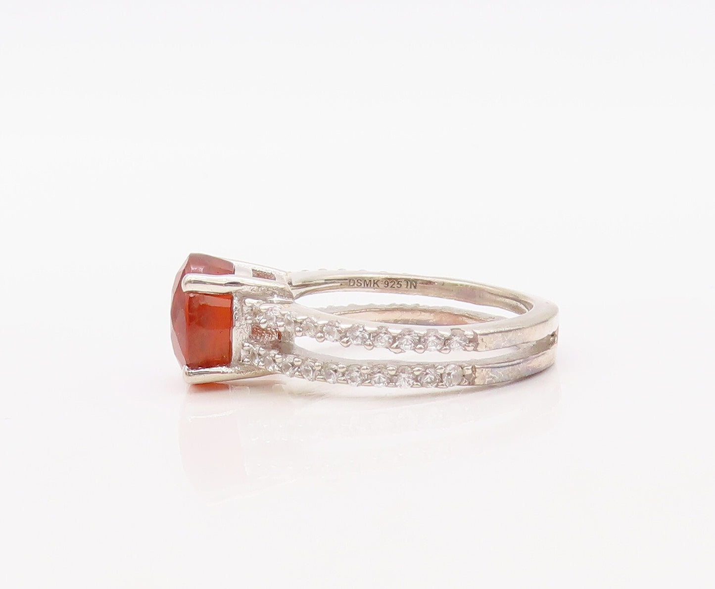 925 Sterling Silver Vintage Ring Round Cut Gemstone Split Band CZ  Sz 7  RG30650