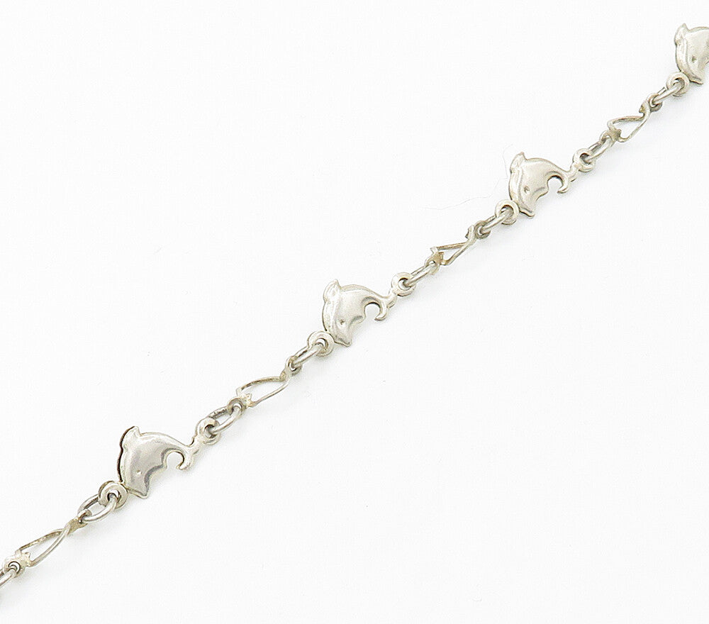 925 Sterling Silver  Vintage Shiny Petite Dolphin Motif Chain Bracelet  BT6359