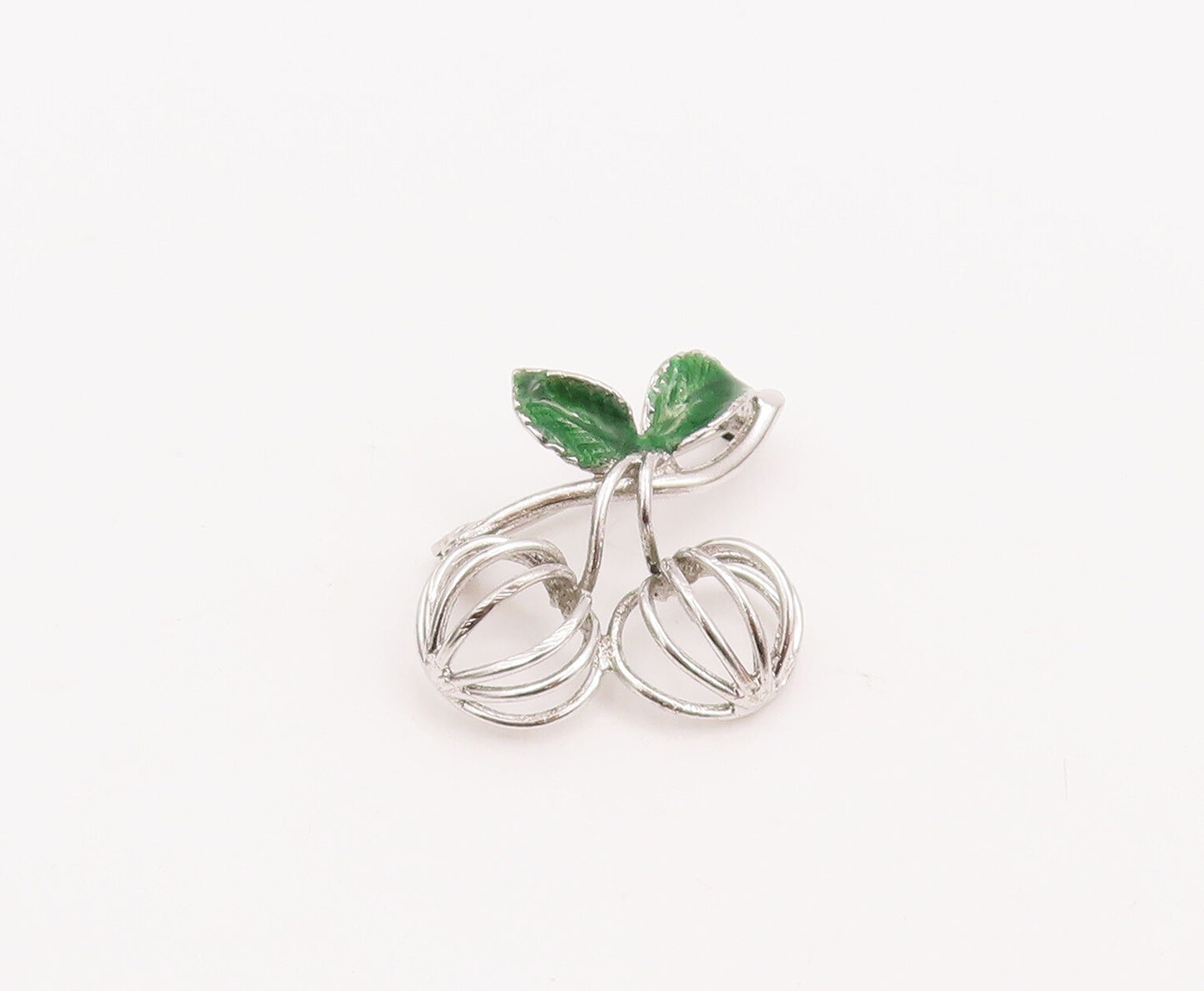 925 Sterling Silver Vintage Brooch Pin Enameled Leaves Cutout Fruit  BP10982