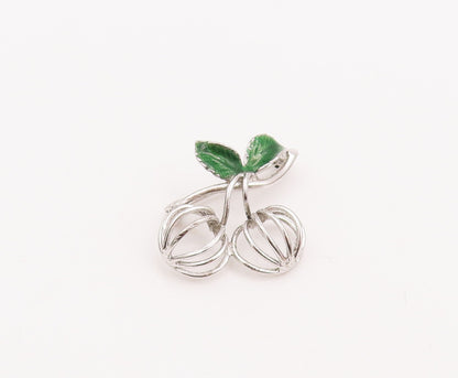 925 Sterling Silver Vintage Brooch Pin Enameled Leaves Cutout Fruit  BP10982