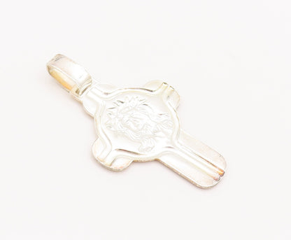 925 Sterling Silver Vintage Pendant Solid Gold Plated Carved Jesus Cross PT22776