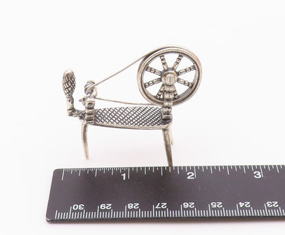 925 Sterling Silver  Vintage Old Fashioned Spinning Wheel Trinket  TR2815