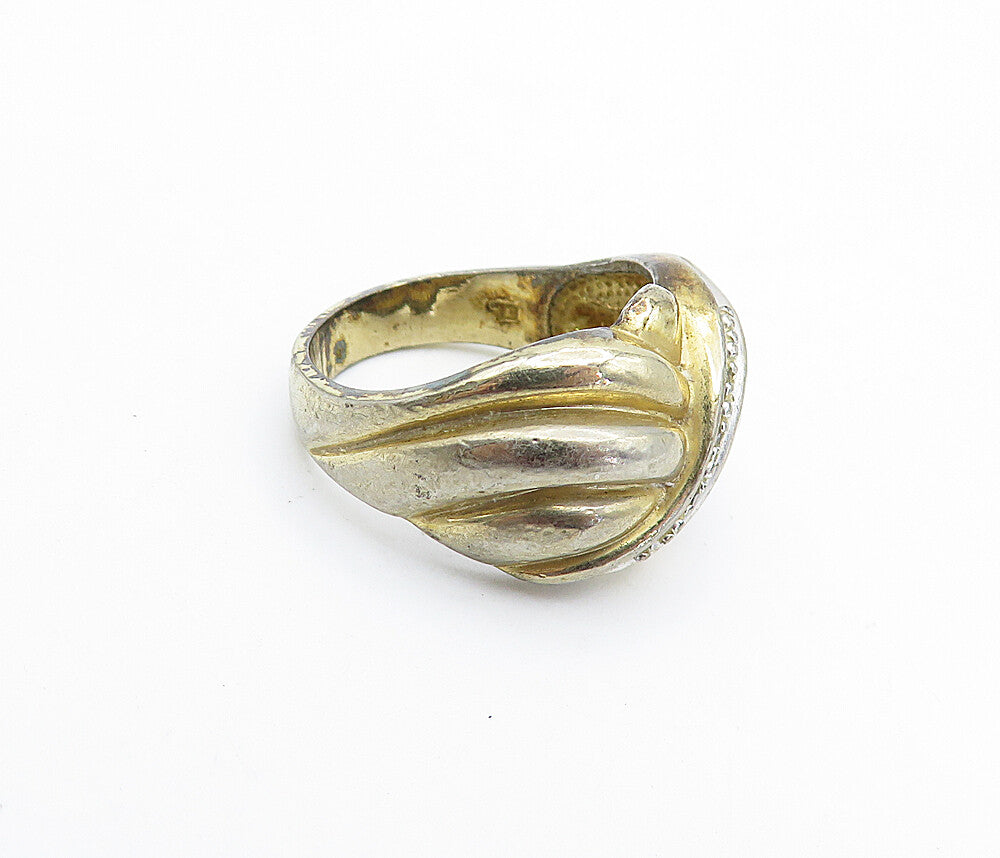 925 Sterling Silver  Vintage Genuine Diamonds Fluted Band Ring Sz 7  RG4390