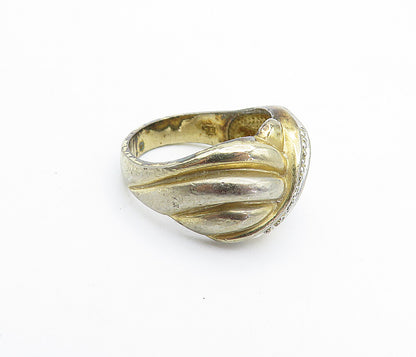 925 Sterling Silver  Vintage Genuine Diamonds Fluted Band Ring Sz 7  RG4390