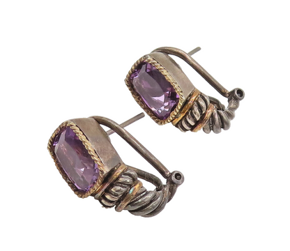 EFFY 18K GOLD & 925 Sterling Silver Vintage Square Amethyst Earrings EG12537