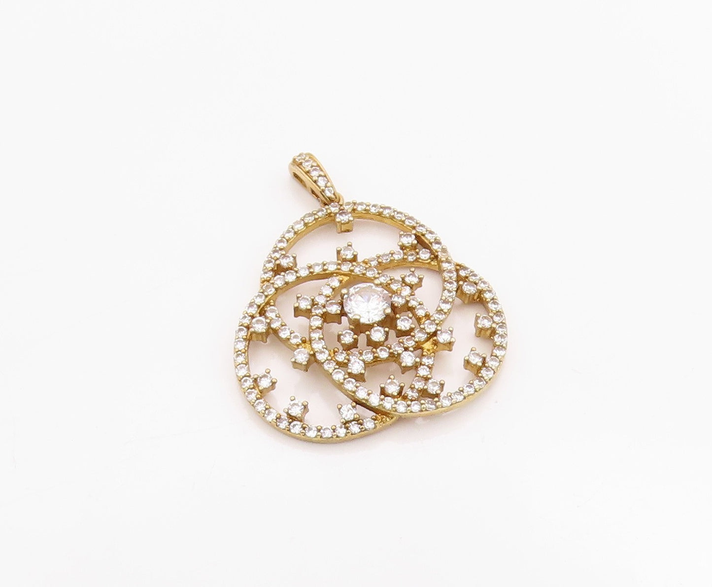 925 Sterling Silver Vintage Pendant Gold Plated Round CZ Trilogy Knot  PT24906