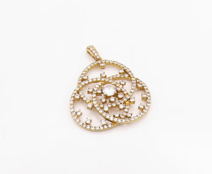 925 Sterling Silver Vintage Pendant Gold Plated Round CZ Trilogy Knot  PT24906