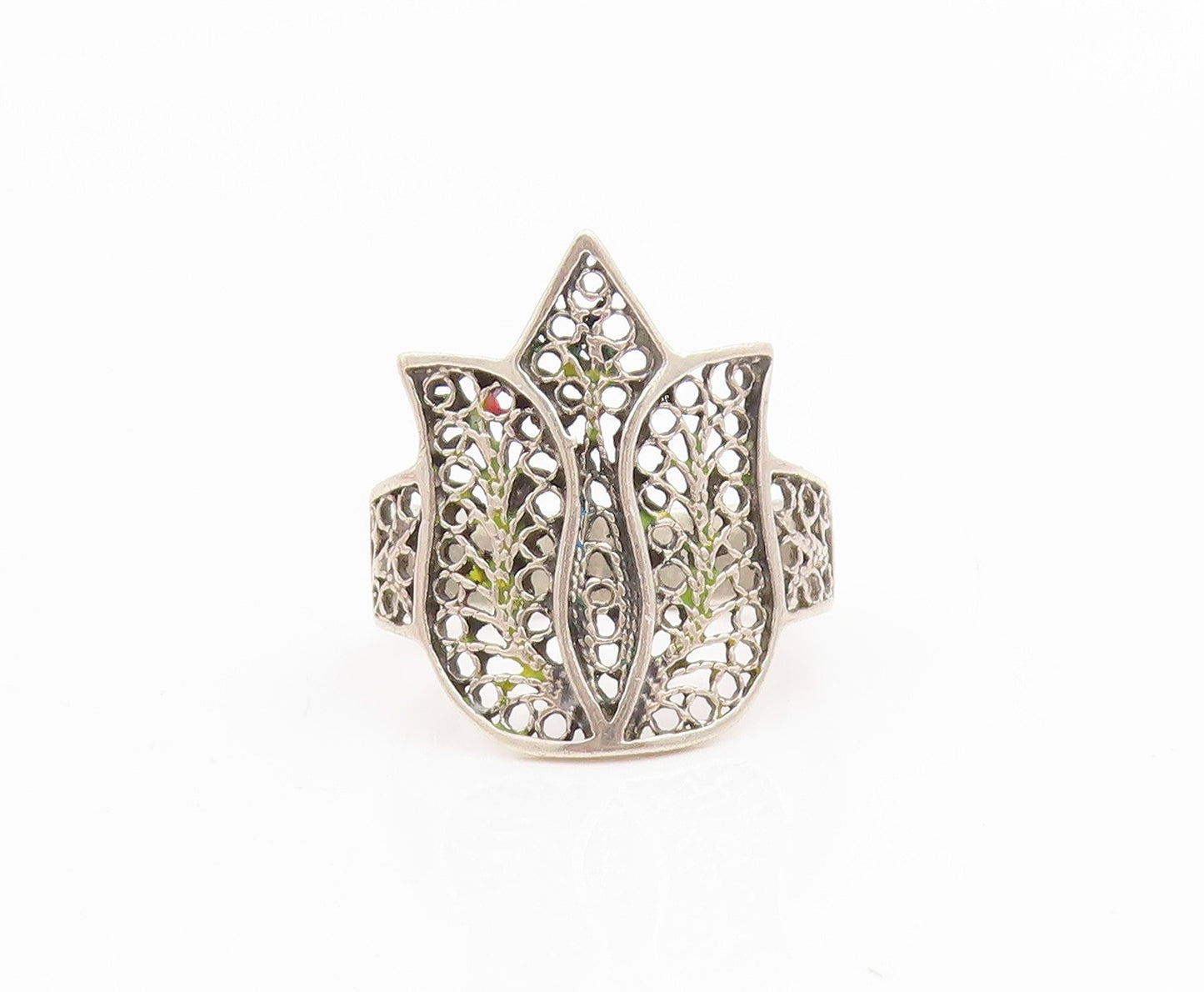 925 Sterling Silver Vintage Ring Intricate Openwork Flower Band  Sz 6.5  RG34845
