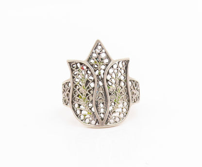 925 Sterling Silver Vintage Ring Intricate Openwork Flower Band  Sz 6.5  RG34845