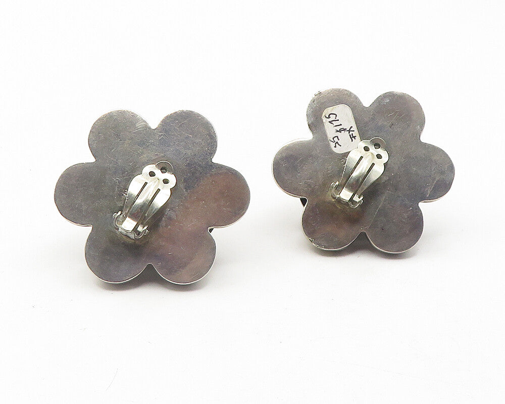 925 Sterling Silver  Vintage 2 Tone Floral Cluster Non Pierce Earrings  EG6069