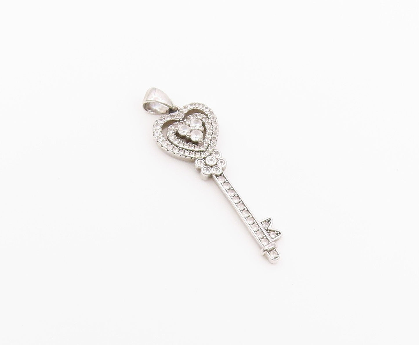 925 Sterling Silver Vintage Pendant PAJ CZ Pave Love Heart Key Charm  PT26430