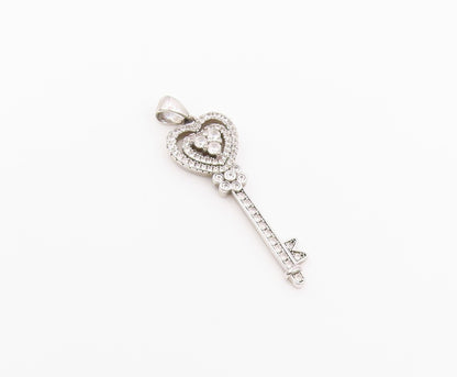 925 Sterling Silver Vintage Pendant PAJ CZ Pave Love Heart Key Charm  PT26430