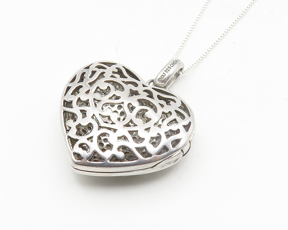 925 Sterling Silver  Vintage Genuine Diamonds Locket Necklace (OPENS)  NE2004