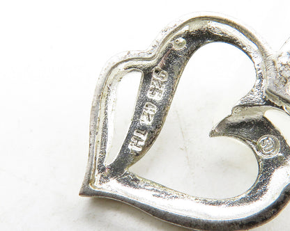 925 Sterling Silver  Vintage Genuine Diamond Open Love Heart Pendant  PT10559