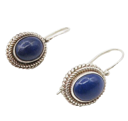 BALI 925 Sterling Silver  Vintage Cabochon Lapis Lazuli Drop Earrings  EG8805