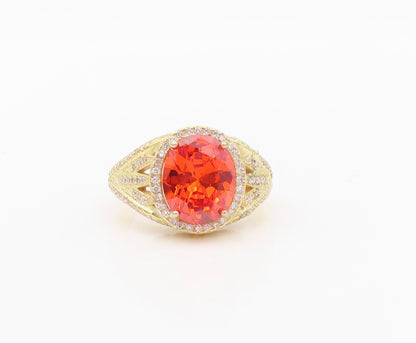 925 Sterling Silver Vintage Ring Gold Plated Orange & White CZ  Sz 7  RG30473