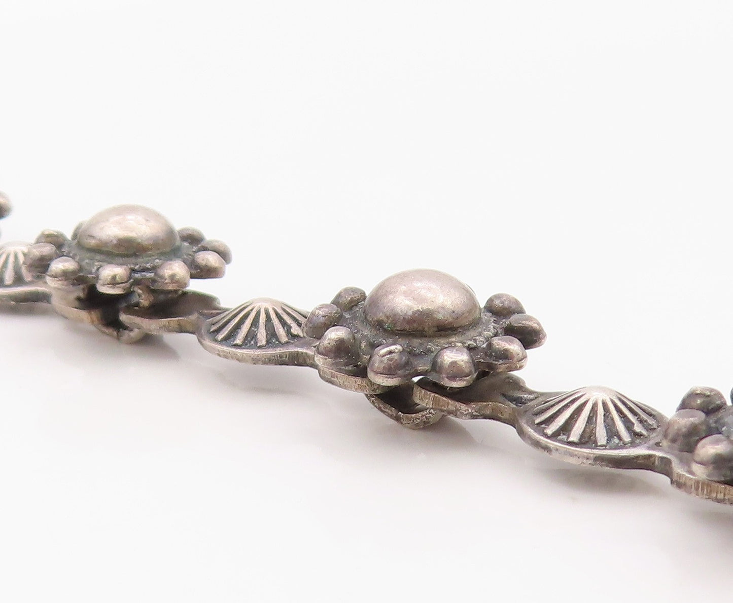 925 Sterling Silver Vintage Bracelet Classic Sunburst & Floral Chain  BT12137