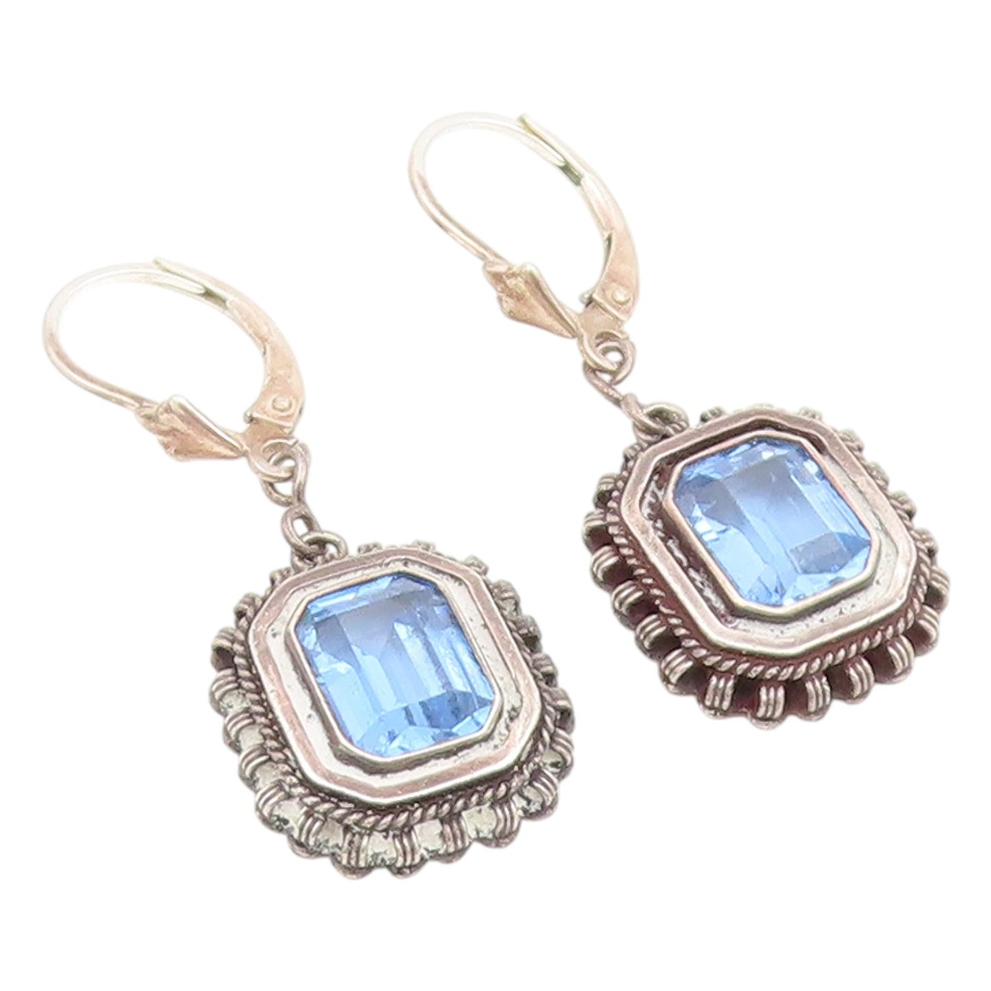 925 Sterling Silver Vintage Earrings ISRAEL Blue Topaz Lever Back  EG14166