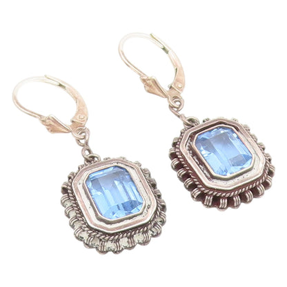 925 Sterling Silver Vintage Earrings ISRAEL Blue Topaz Lever Back  EG14166