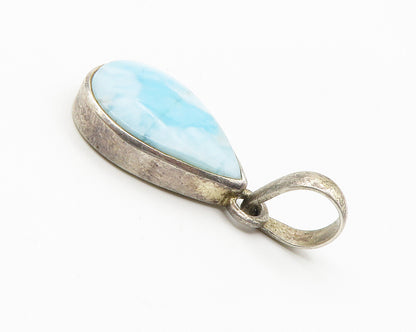 925 Sterling Silver  Vintage Cabochon Cut Larimar Tear Drop Pendant  PT11430