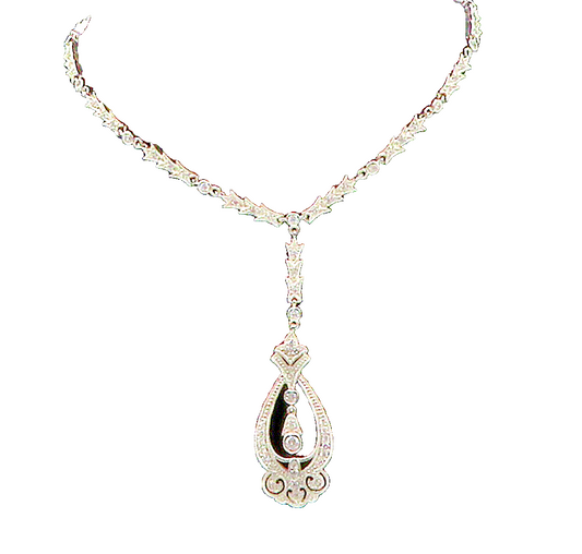 925 Sterling Silver  Sparkling Cubic Zirconia Dangling Chain Necklace  NE2470
