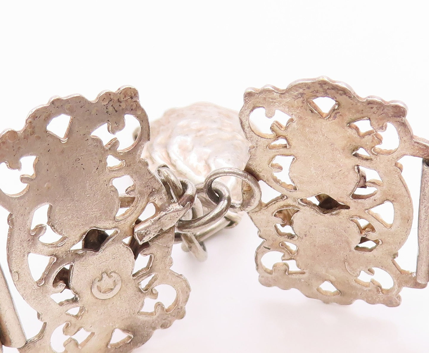 925 Sterling Silver Vintage Bracelet Modernist Marine Life Motif Link  BT12071