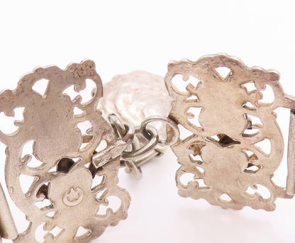 925 Sterling Silver Vintage Bracelet Modernist Marine Life Motif Link  BT12071