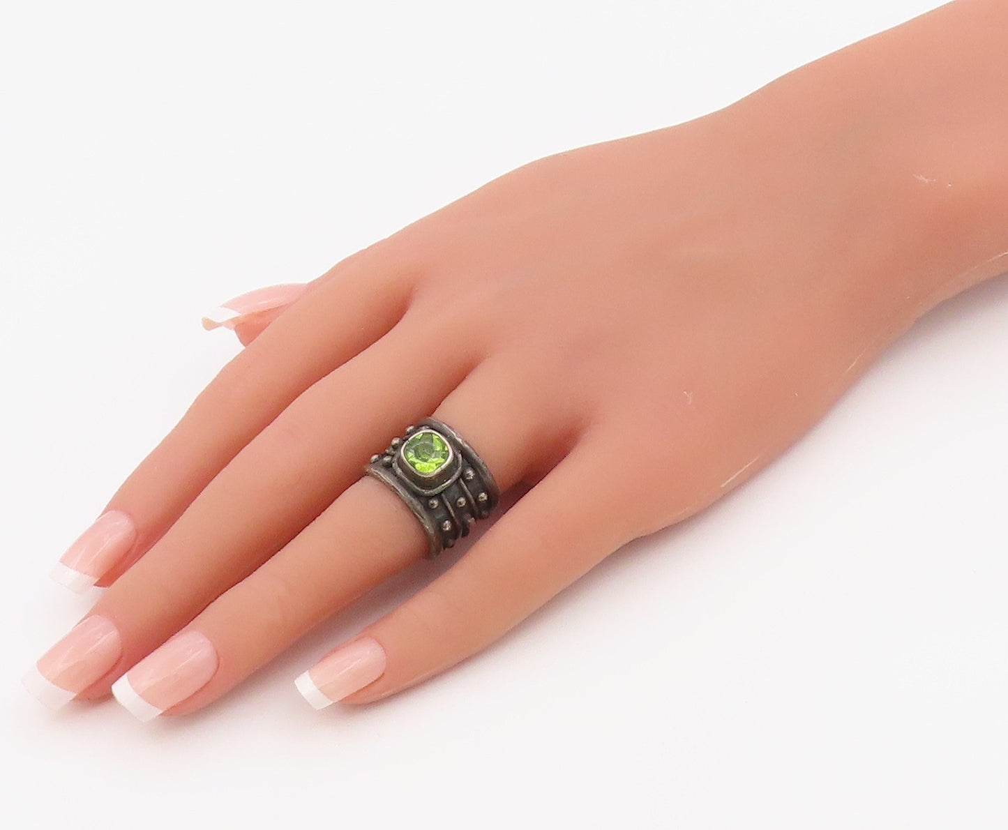 925 Sterling Silver Vintage Ring DEBORAH ARMSTRONG Peridot Band  Sz 6  RG36530