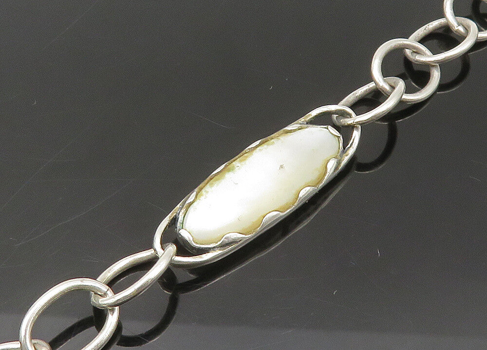 CAROLYN POLLACK 925 Silver  Vintage Mother Of Pearl Chain Necklace  NE3576