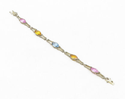 925 Sterling Silver  Vintage Amethyst Citrine & Topaz Chain Bracelet  BT5217