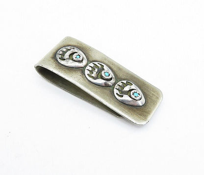 NAVAJO 925 Sterling Silver  Vintage Turquoise Bear Claw Money Clip  TR1181
