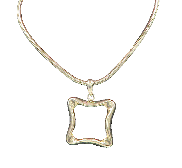 BARSE 925 Silver  Vintage Shiny Square Pendant Snake Chain Necklace  NE2865