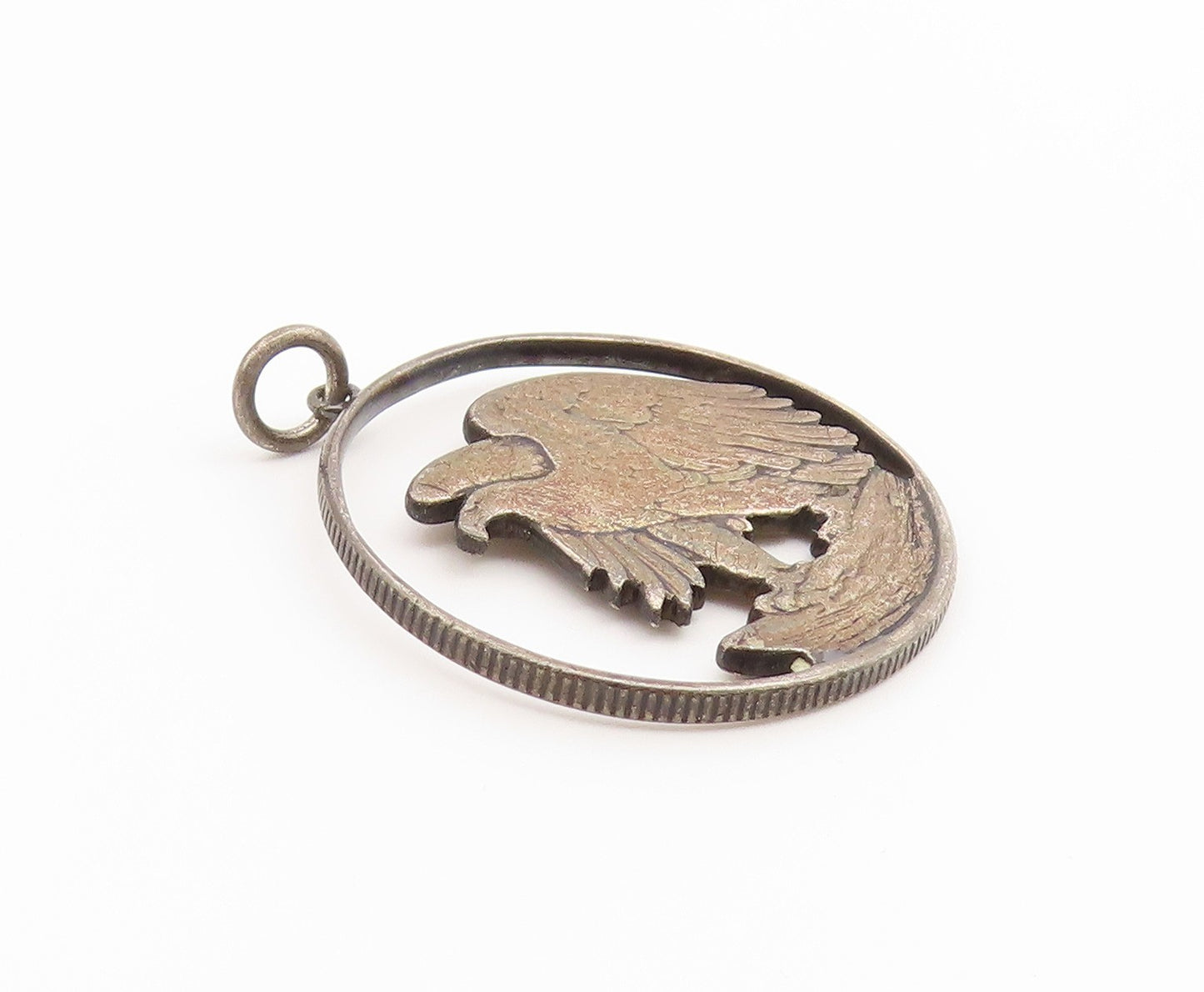 925 Sterling Silver Vintage Pendant American Eagle Coin Cutout Charm  PT26570