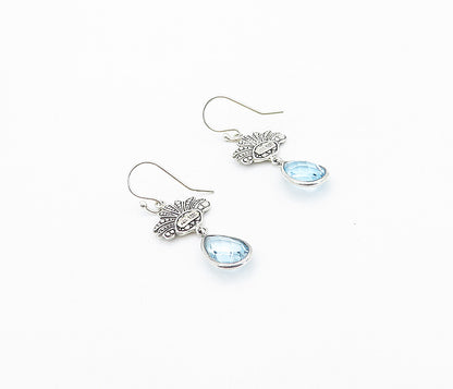 925 Silver & 18K GOLD  Vintage Blue Topaz Two Tone Dangle Earrings  EG3071