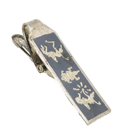 SIAM 925 Sterling Silver  Vintage Enamel Niello Dancers Tie Clip  TR1841