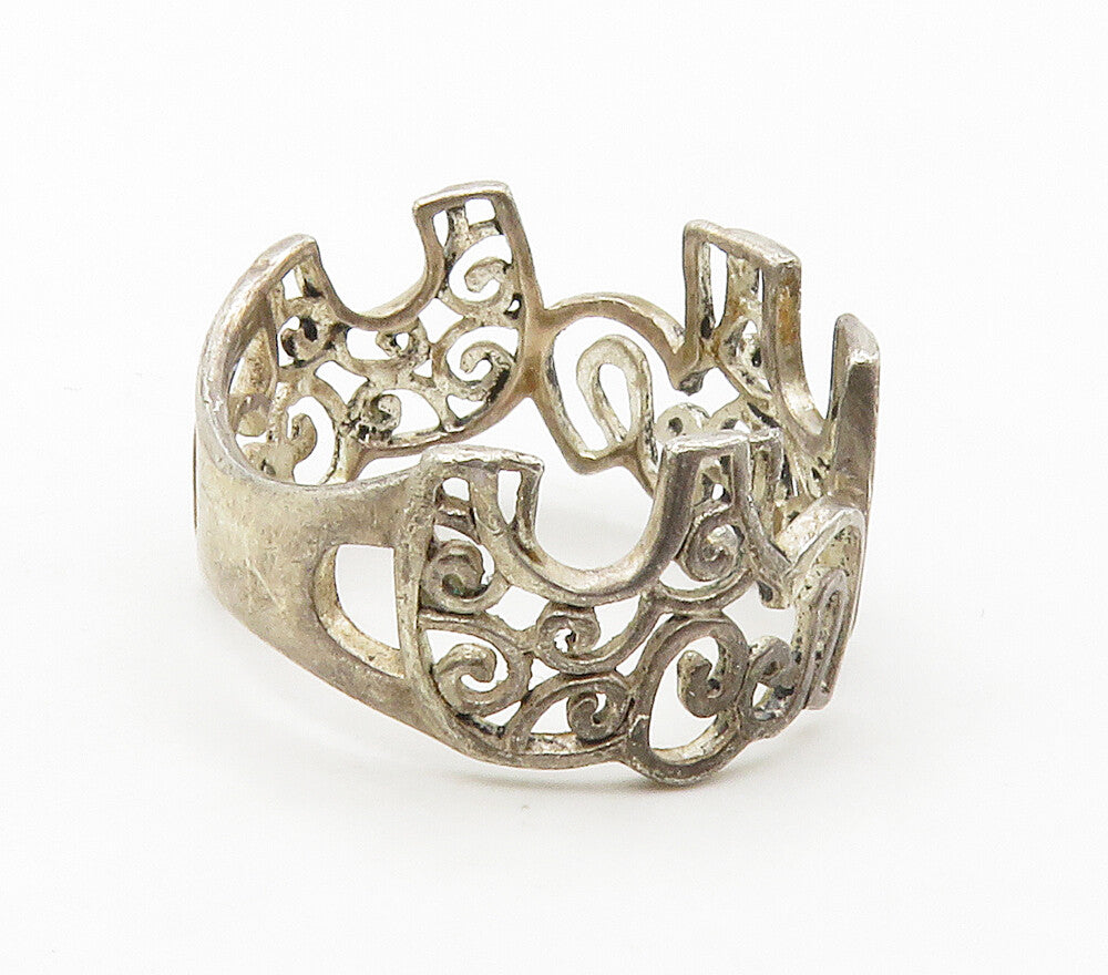 925 Sterling Silver  Vintage Open Swirl Elephants Band Ring Sz 6.5  RG16580