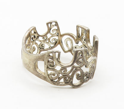 925 Sterling Silver  Vintage Open Swirl Elephants Band Ring Sz 6.5  RG16580