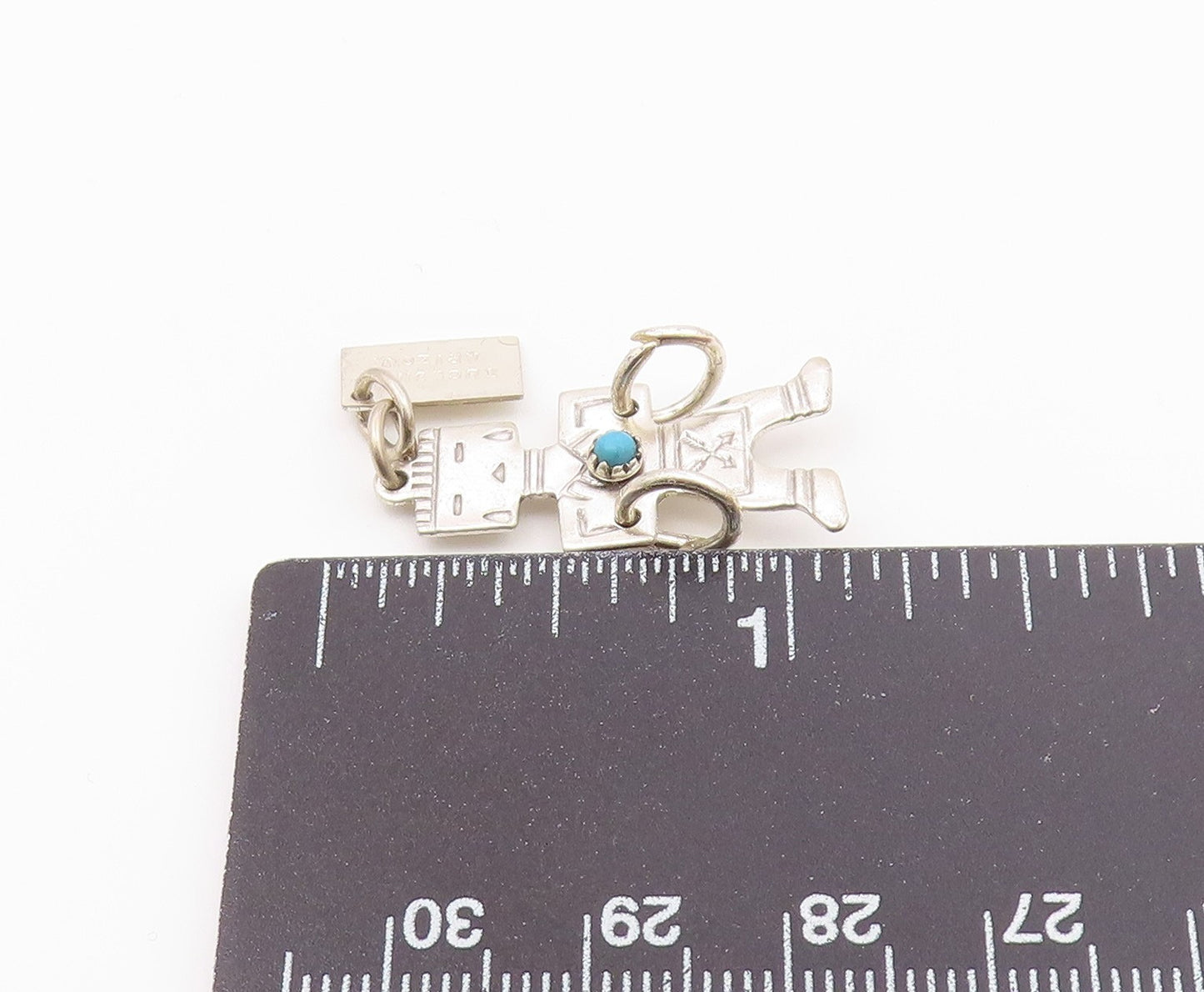 SOUTHWESTERN 925 Silver Vintage Turquoise Traditional Figure Pendant PT19704