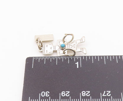 SOUTHWESTERN 925 Silver Vintage Turquoise Traditional Figure Pendant PT19704