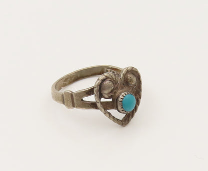 POST BELL 925 Silver  Vintage Open Love Heart Turquoise Ring Sz 6.5  RG26499