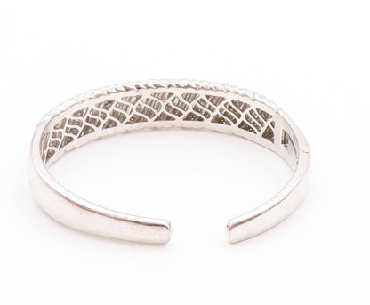 925 Sterling Silver Vintage Bracelet Swirls Etched Diamonds Inlay Cuff  BT11197