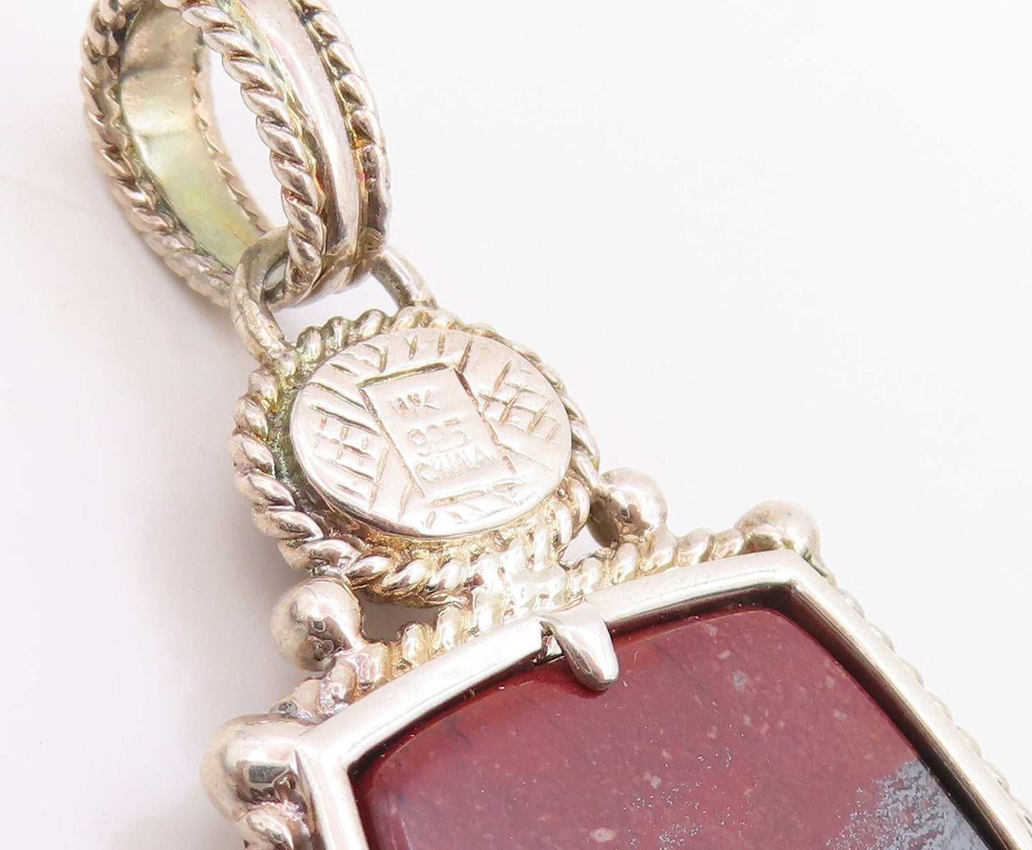 925 Sterling Silver Vintage Pendant WHITNEY KELLY Jasper & Garnet Charm  PT25675