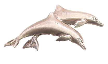 925 Sterling Silver  Vintage Two Leaping Dolphins Animal Brooch Pin  BP6511