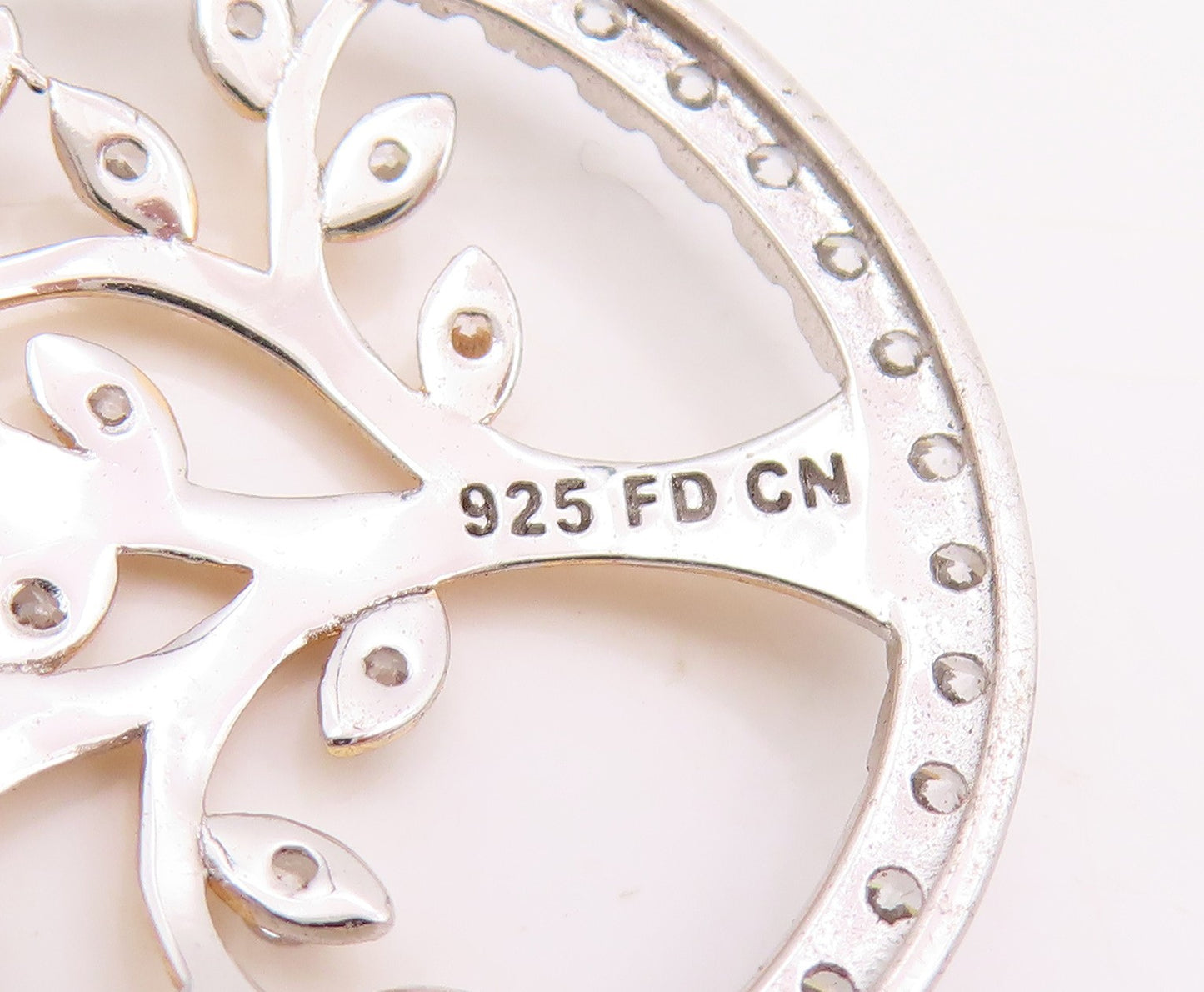 925 Sterling Silver Vintage Pendant CZ Two Tone Tree Of Life Medallion  PT25537